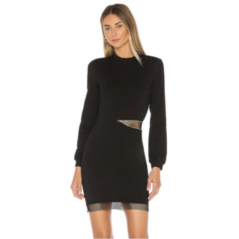 SUPERDOWN Iselia Black Sweatshirt Cutout Mesh Mini Dress XS